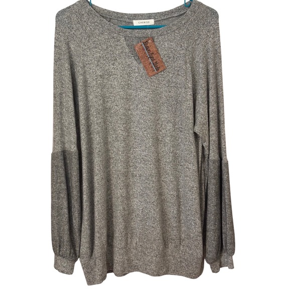 Cherish Boutique Women's Top soft Medium Gray Bubble Sleeve Detail Long Sleeve - Picture 1 of 13